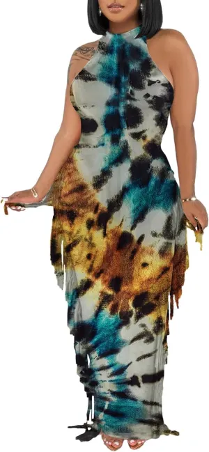 2 Piece Outfits for Women Sexy Crop Top Ruched Bodycon Maxi Dresses Fringe Skirt Sets Night Club Jumpsuits