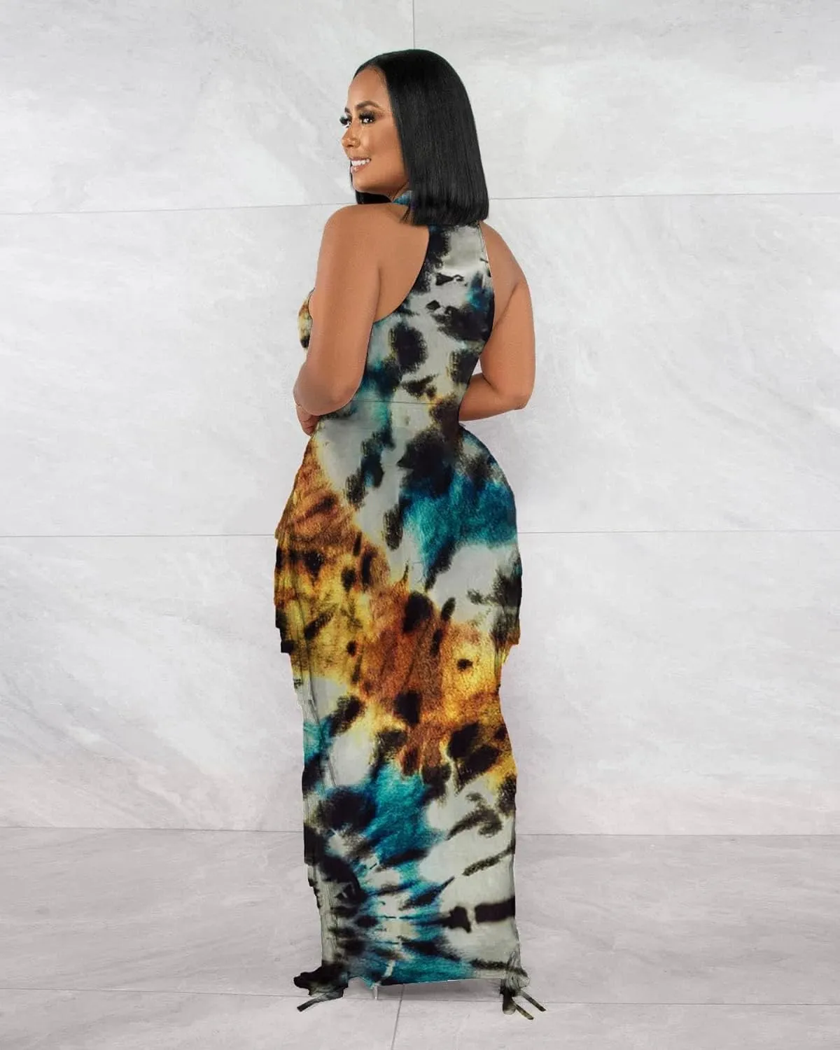 2 Piece Outfits for Women Sexy Crop Top Ruched Bodycon Maxi Dresses Fringe Skirt Sets Night Club Jumpsuits
