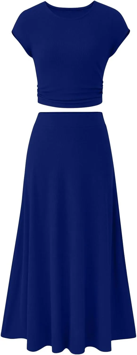 2 Piece Skirt Sets For Women Summer 2024 Sexy Elegant High Waisted Long Flowy Skirt Outfits Vacation Matching Set