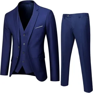 3 Piece Suit Men Slim Fit - Mens 2 Button Solid Formal Blazer Jacket Vest Pants Suits Wedding Business Set