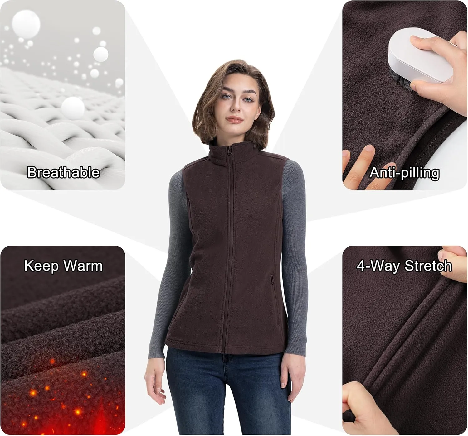 33,000ft Women's Fleece Vest, Lightweight Warm Polar Soft Vests Outerwear with Zip Up Pockets, Sleeveless Jacket for Winter