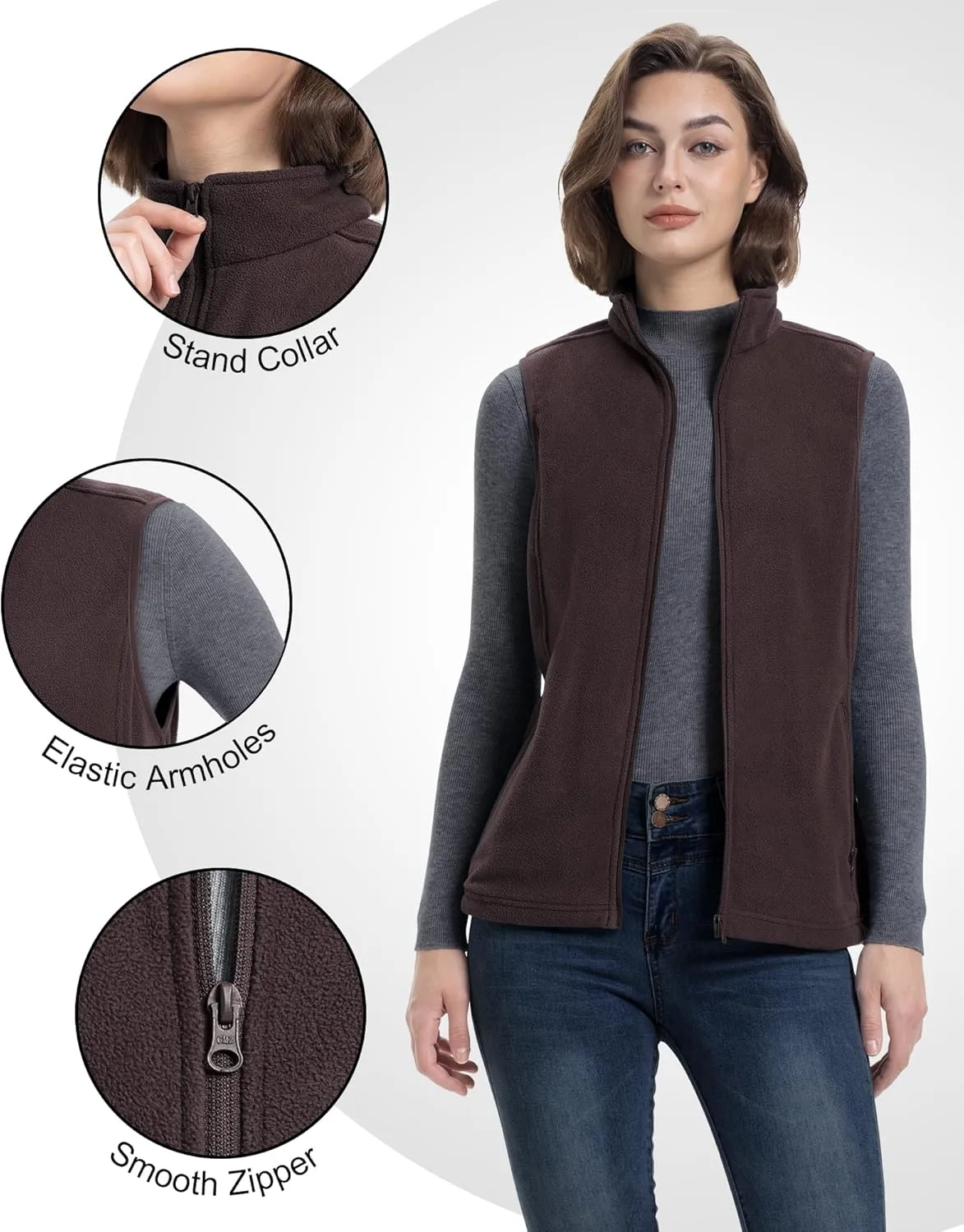 33,000ft Women's Fleece Vest, Lightweight Warm Polar Soft Vests Outerwear with Zip Up Pockets, Sleeveless Jacket for Winter