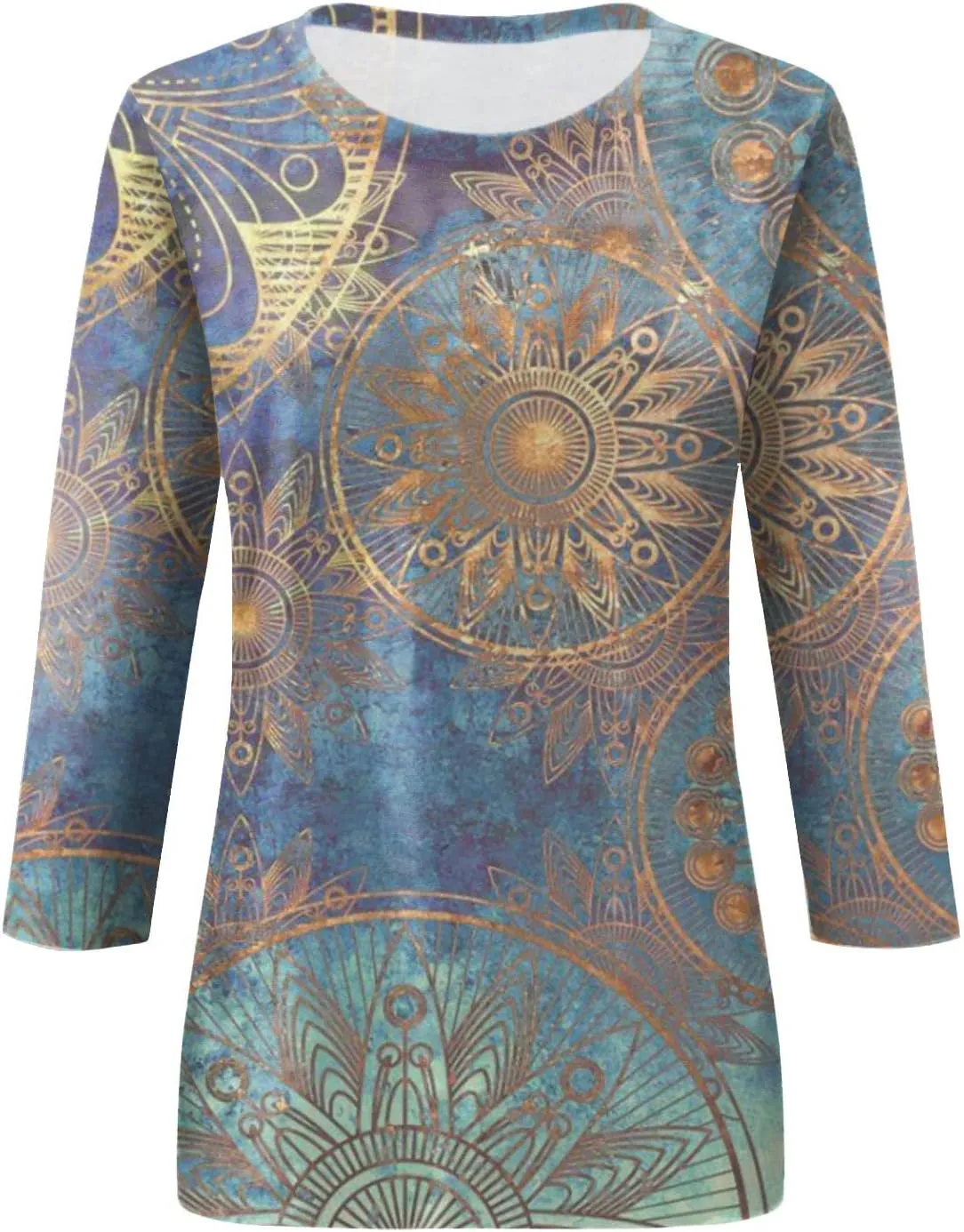 3/4 Length Sleeve Womens Tops 2025 Summer Print Round Neck Shirts Loose Fit Casual Three Quarter Sleeve Tshirts