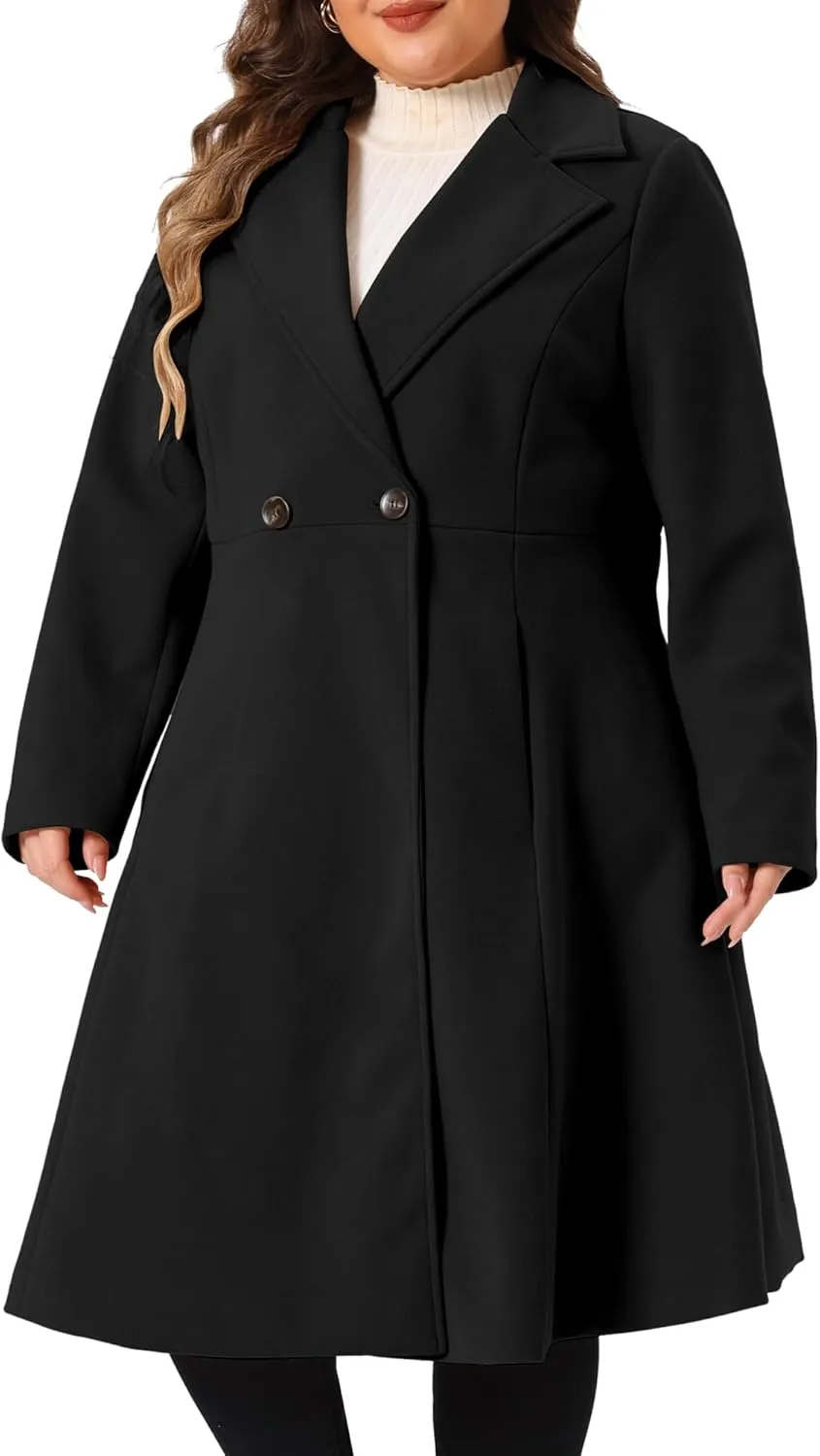 Agnes Orinda Plus Size Coats for Women Notch Lapel A Line Double Breasted Elegant Trench Winter Dress Pea Coats