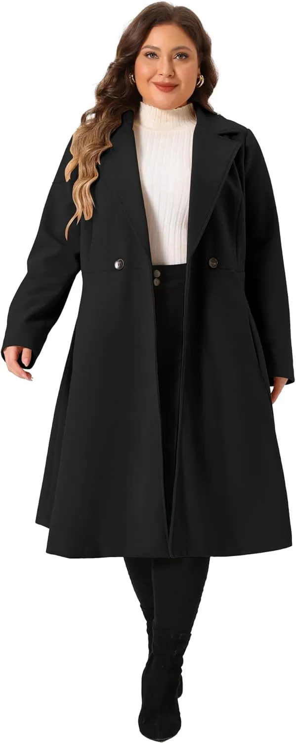 Agnes Orinda Plus Size Coats for Women Notch Lapel A Line Double Breasted Elegant Trench Winter Dress Pea Coats