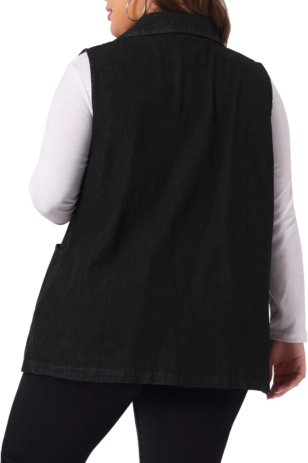 Agnes Orinda Plus Size Denim Vests for Women Dressy Sleeveless Lapel Casual Long Jean Jackets Tunic Vest