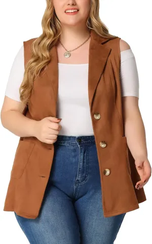 Agnes Orinda Plus Size Utility Vest for Women Lapel Sleeveless Lightweight Casual Suede Vests Jacket