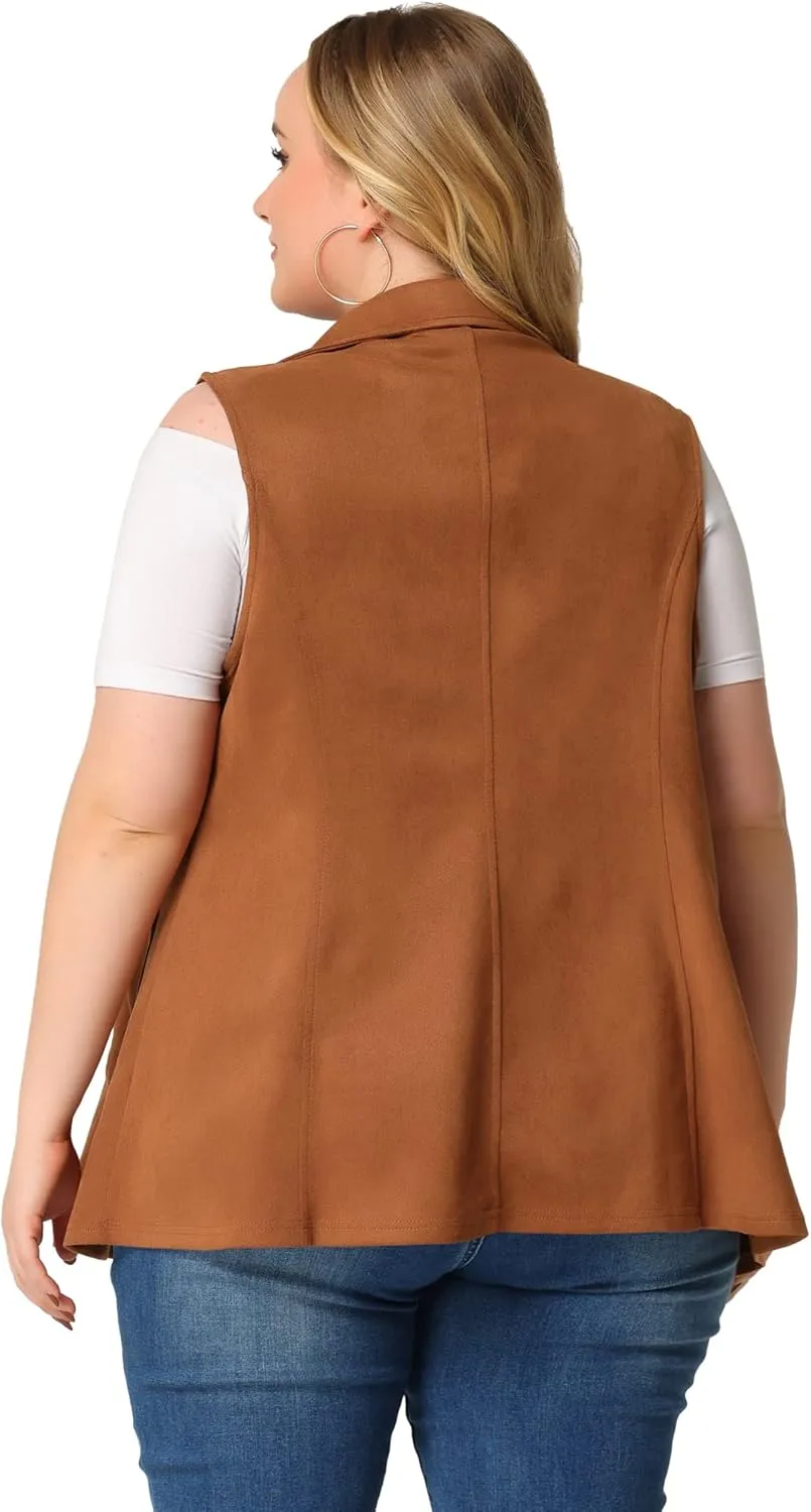 Agnes Orinda Plus Size Utility Vest for Women Lapel Sleeveless Lightweight Casual Suede Vests Jacket