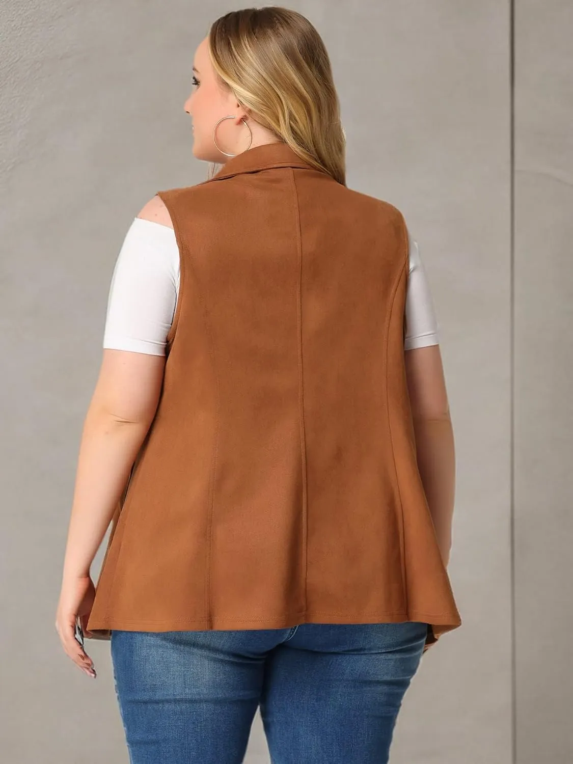 Agnes Orinda Plus Size Utility Vest for Women Lapel Sleeveless Lightweight Casual Suede Vests Jacket