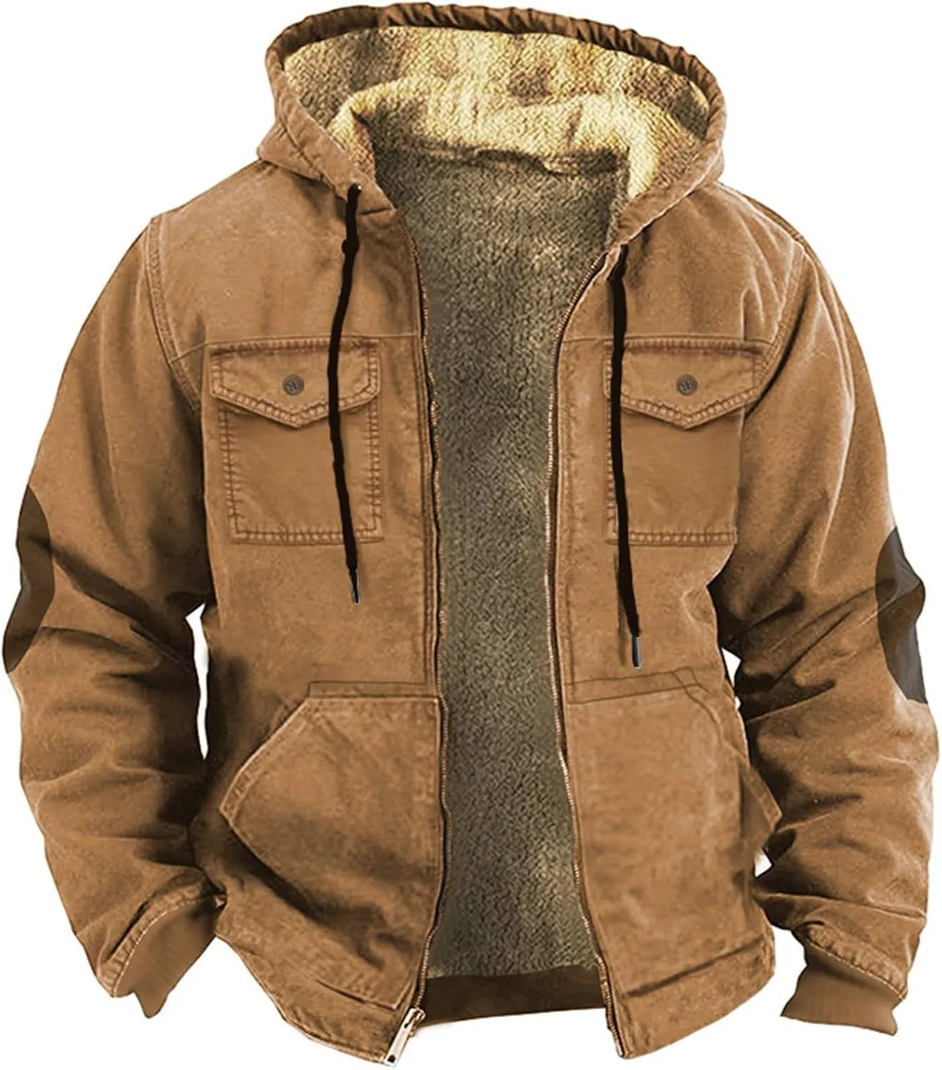 aihihe Men's Warm Fleece Lined Hooded Jacket Zip Up Winter Thermal Outdoor Coat Big and Tall Distressed Outwears with Pockets