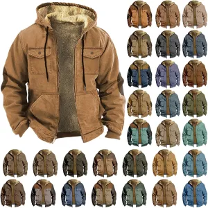aihihe Men's Warm Fleece Lined Hooded Jacket Zip Up Winter Thermal Outdoor Coat Big and Tall Distressed Outwears with Pockets