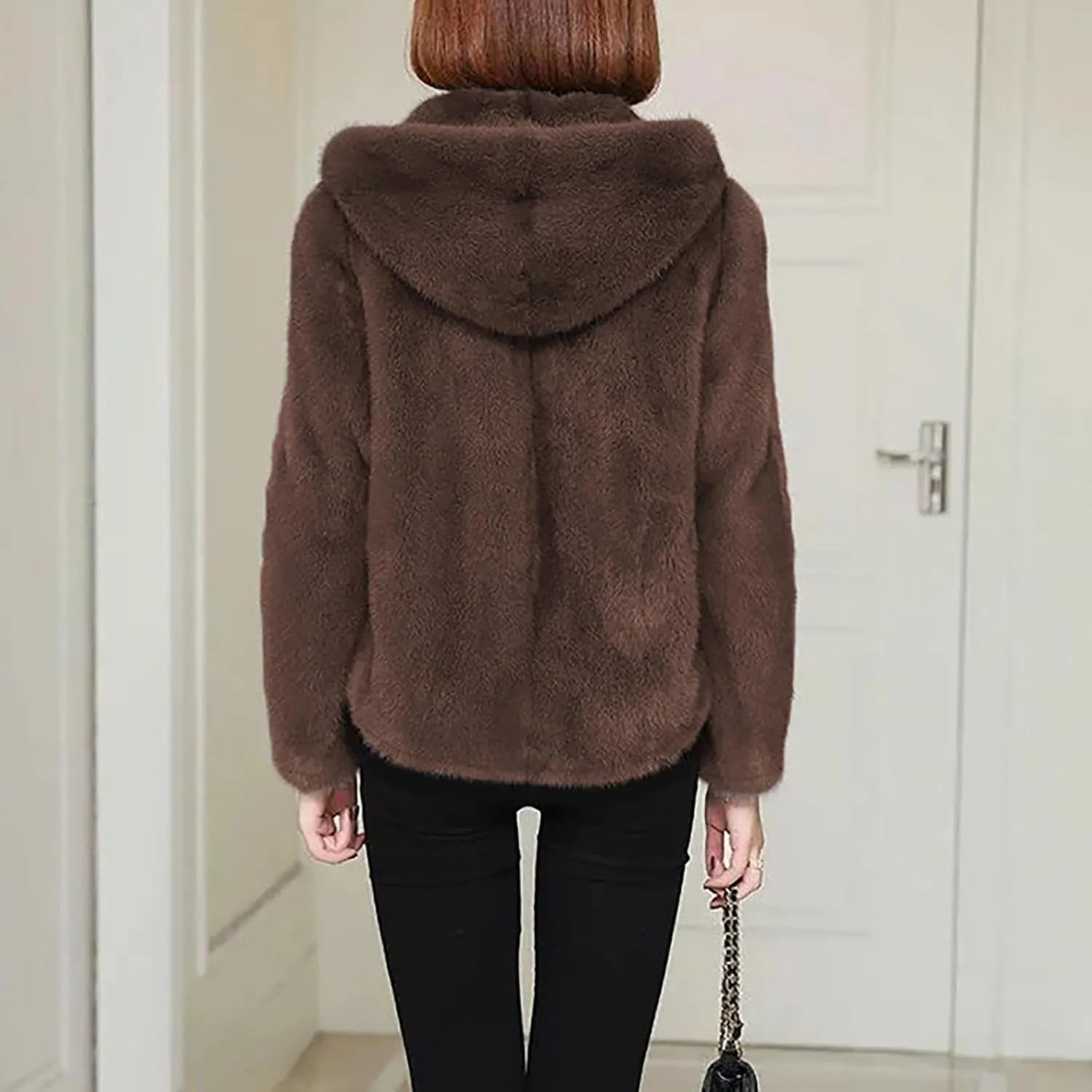 Akivide Women Winter Warm Fuzzy Fleece Sherpa Jacket Coat Oversized Fluffy Zip Up Hooded Sweatshirt Hoodie with Pockets