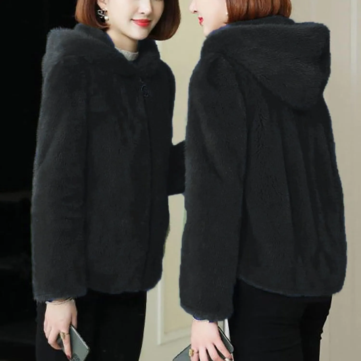 Akivide Women Winter Warm Fuzzy Fleece Sherpa Jacket Coat Oversized Fluffy Zip Up Hooded Sweatshirt Hoodie with Pockets