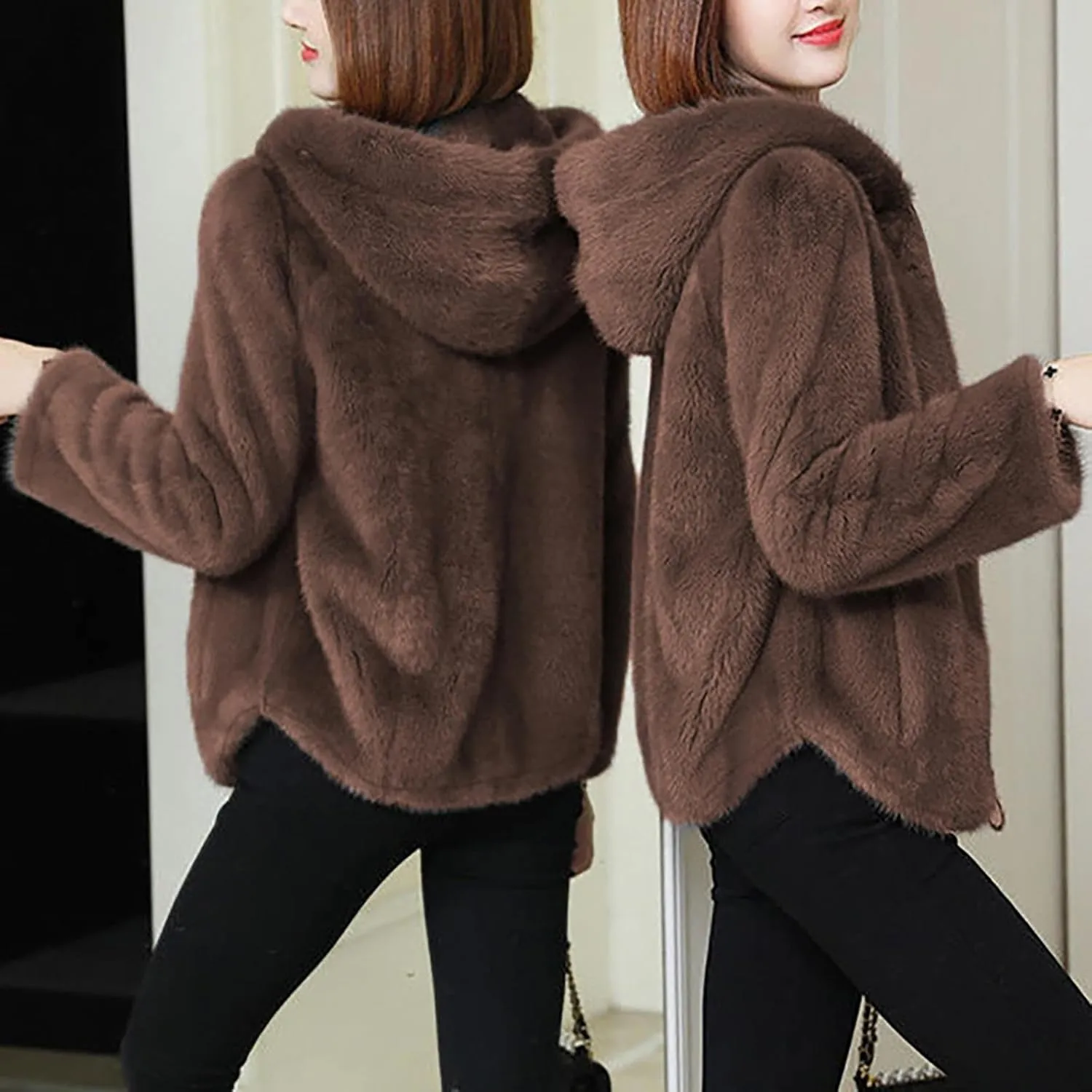 Akivide Women Winter Warm Fuzzy Fleece Sherpa Jacket Coat Oversized Fluffy Zip Up Hooded Sweatshirt Hoodie with Pockets