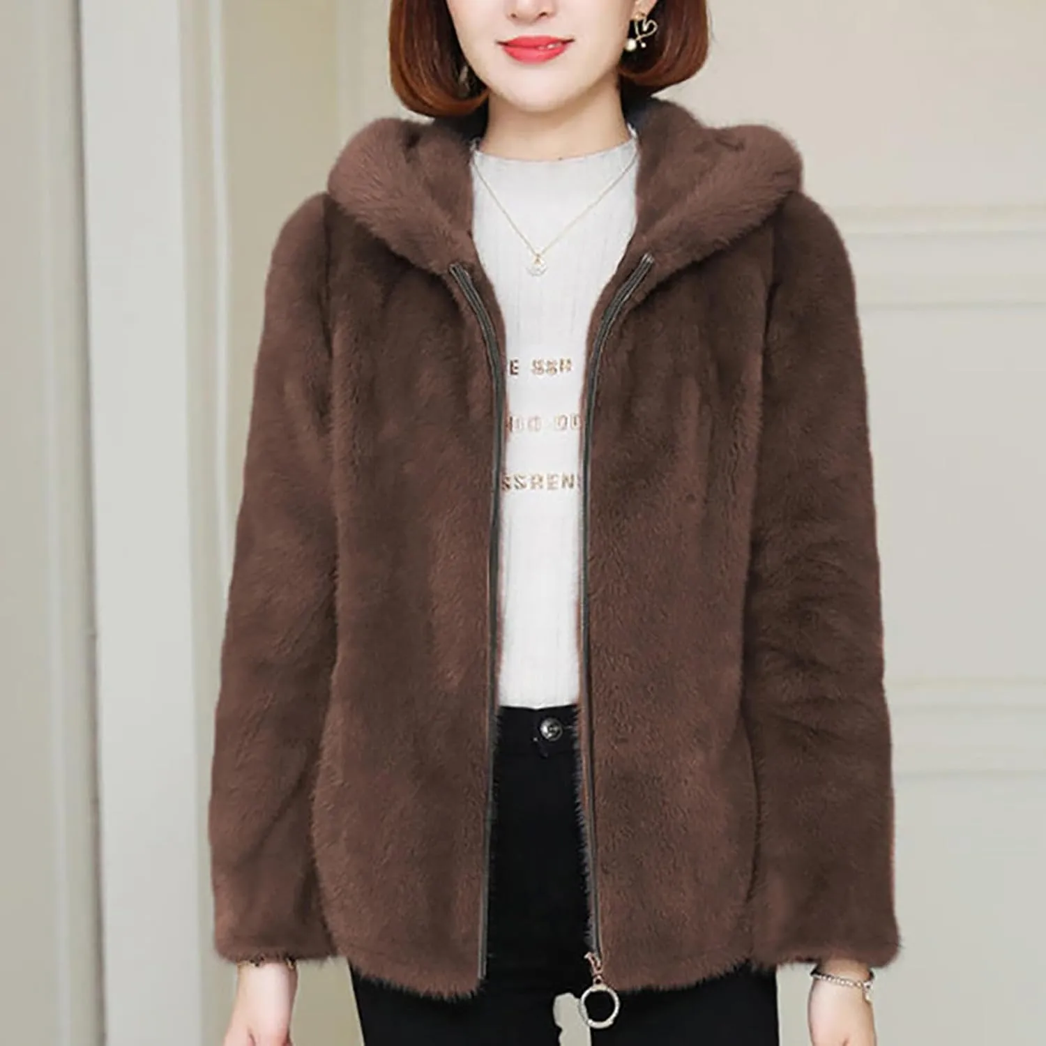 Akivide Women Winter Warm Fuzzy Fleece Sherpa Jacket Coat Oversized Fluffy Zip Up Hooded Sweatshirt Hoodie with Pockets