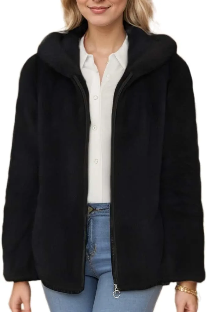Akivide Women Winter Warm Fuzzy Fleece Sherpa Jacket Coat Oversized Fluffy Zip Up Hooded Sweatshirt Hoodie with Pockets