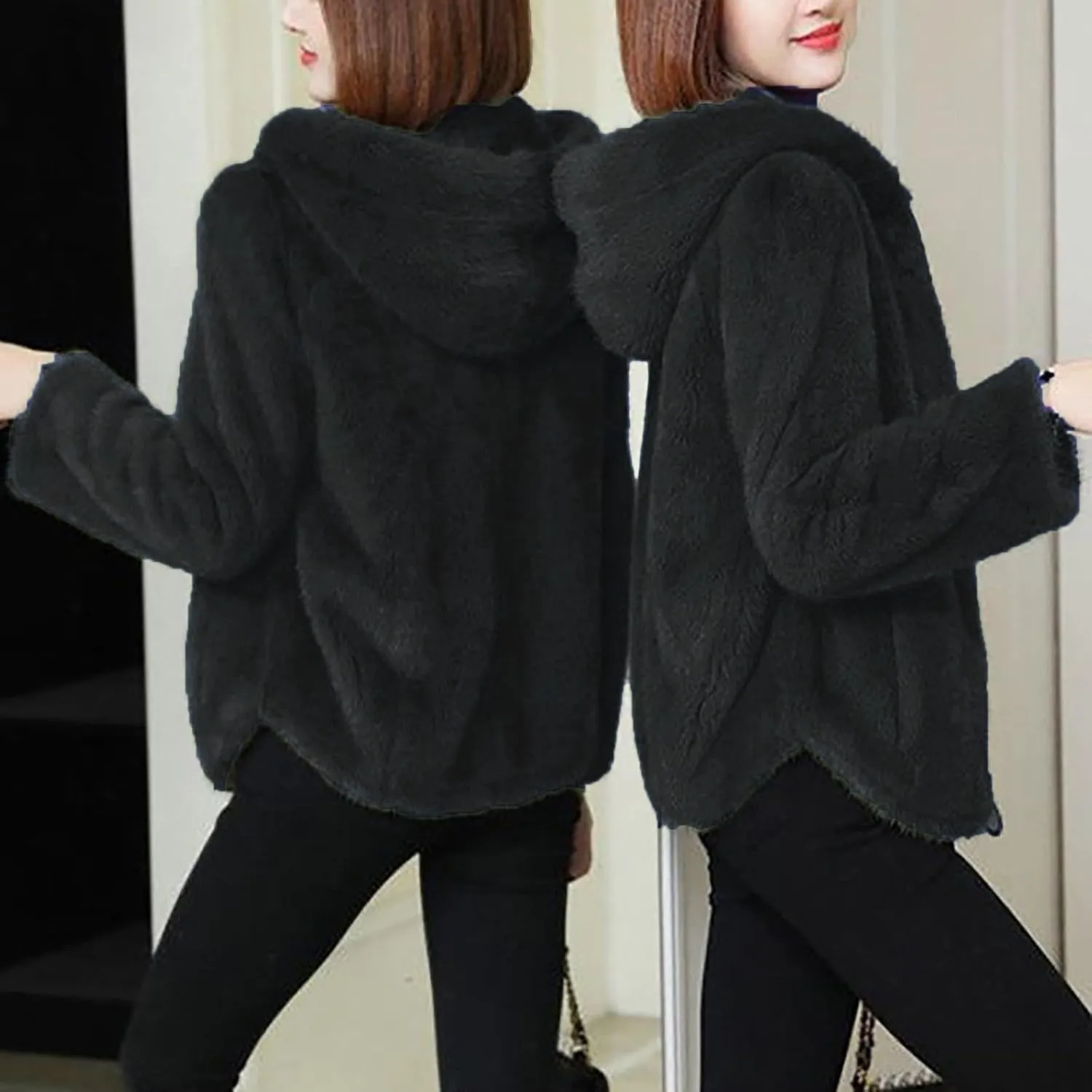 Akivide Women Winter Warm Fuzzy Fleece Sherpa Jacket Coat Oversized Fluffy Zip Up Hooded Sweatshirt Hoodie with Pockets