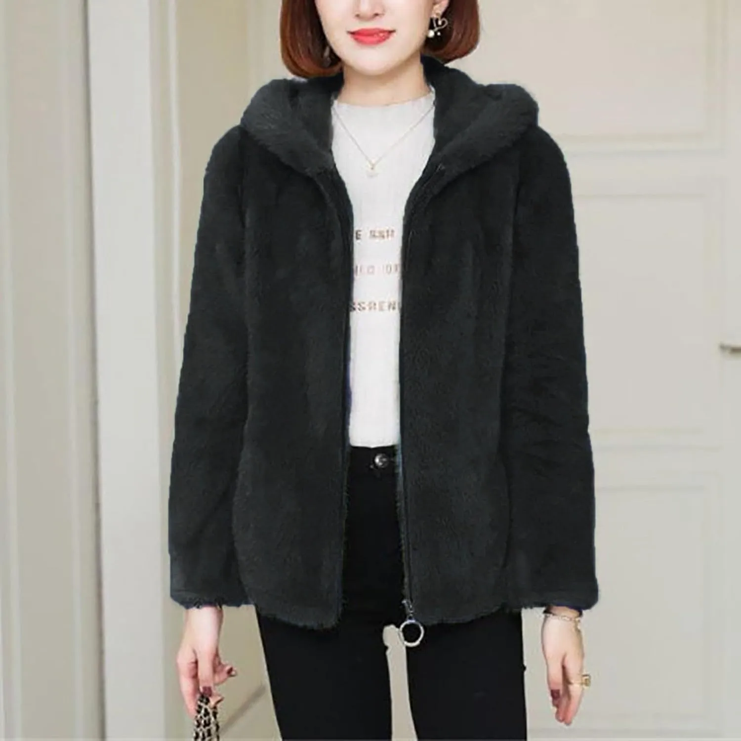 Akivide Women Winter Warm Fuzzy Fleece Sherpa Jacket Coat Oversized Fluffy Zip Up Hooded Sweatshirt Hoodie with Pockets