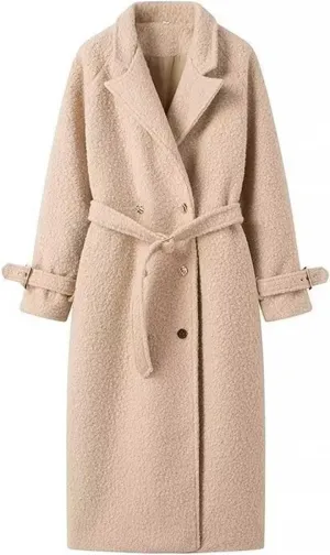 Akklian Women's Dress Coat Turndown Collar Belted Peacoat Trench Coats Trendy Wool Blend Jacket Overcoat Fall Winter 2024