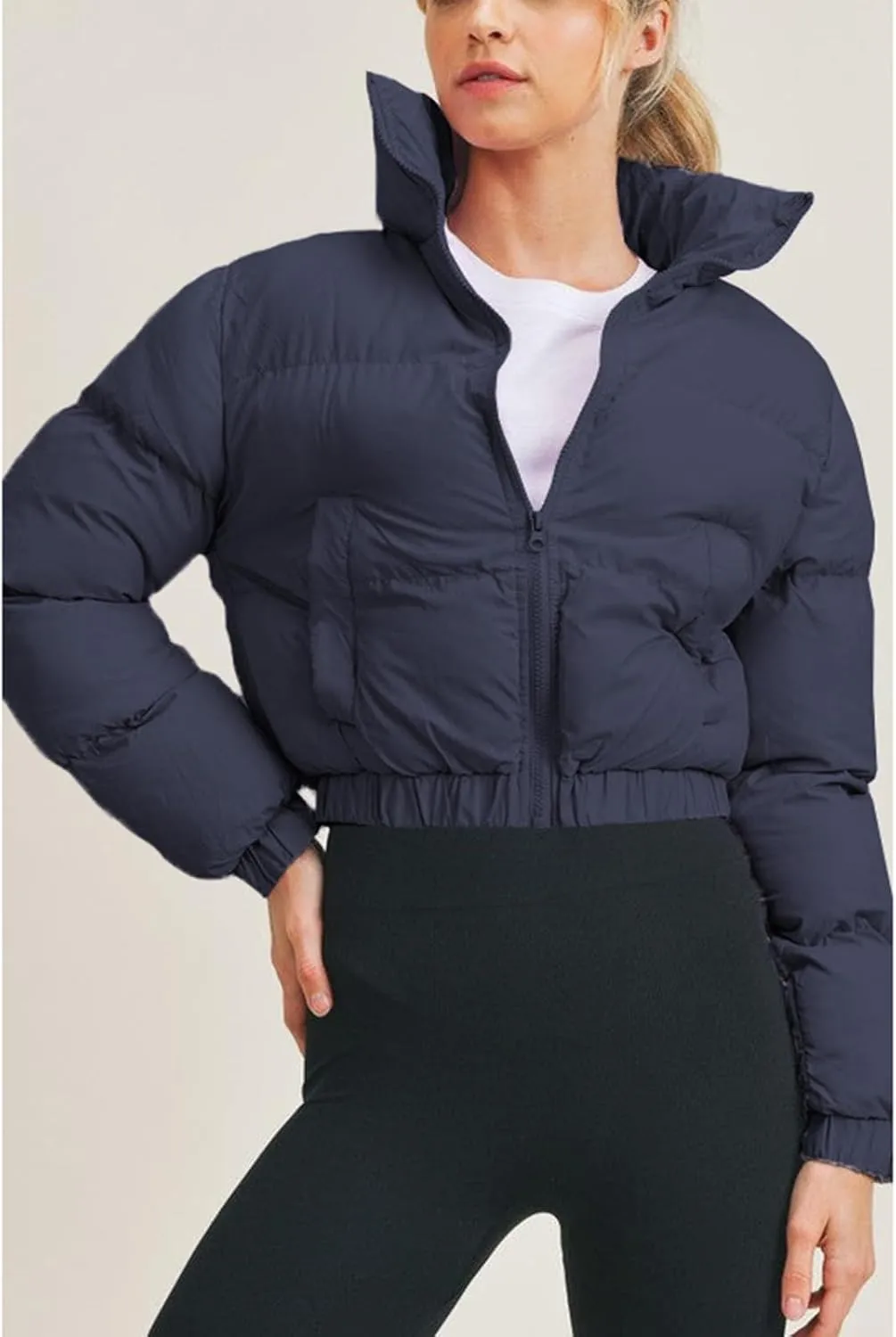 Alunzoem Puffer Jacket Womens Casual Long Sleeve Zip Up Winter Short Down Coat