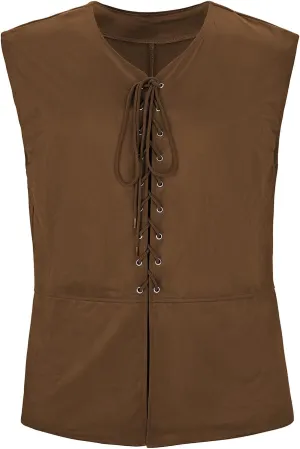American Trends Renaissance Costume Men Renaissance Vest Costume Medieval Costumes Lace-up Waistcoat Halloween Pirate Vest