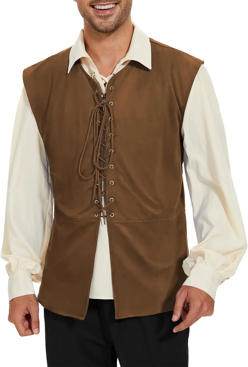 American Trends Renaissance Costume Men Renaissance Vest Costume Medieval Costumes Lace-up Waistcoat Halloween Pirate Vest
