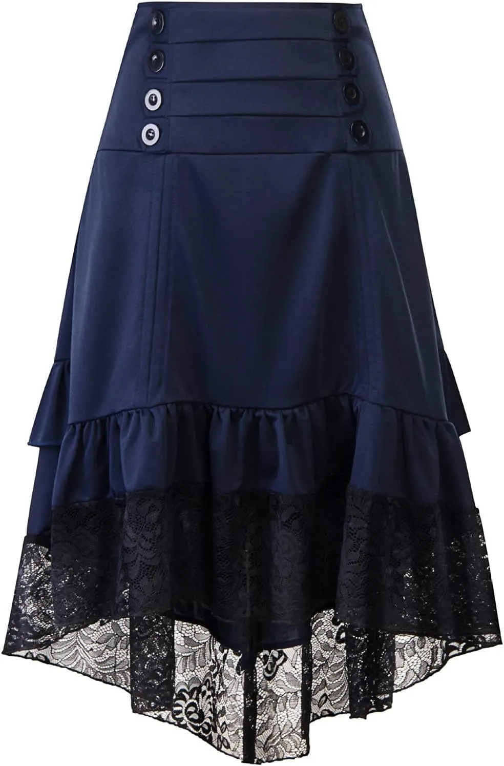 Aniywn Women's Lace Steampunk Gothic Long Maxi Skirt Victorian Ruffles Asymmetrical High-Low Skirt Dress for Party