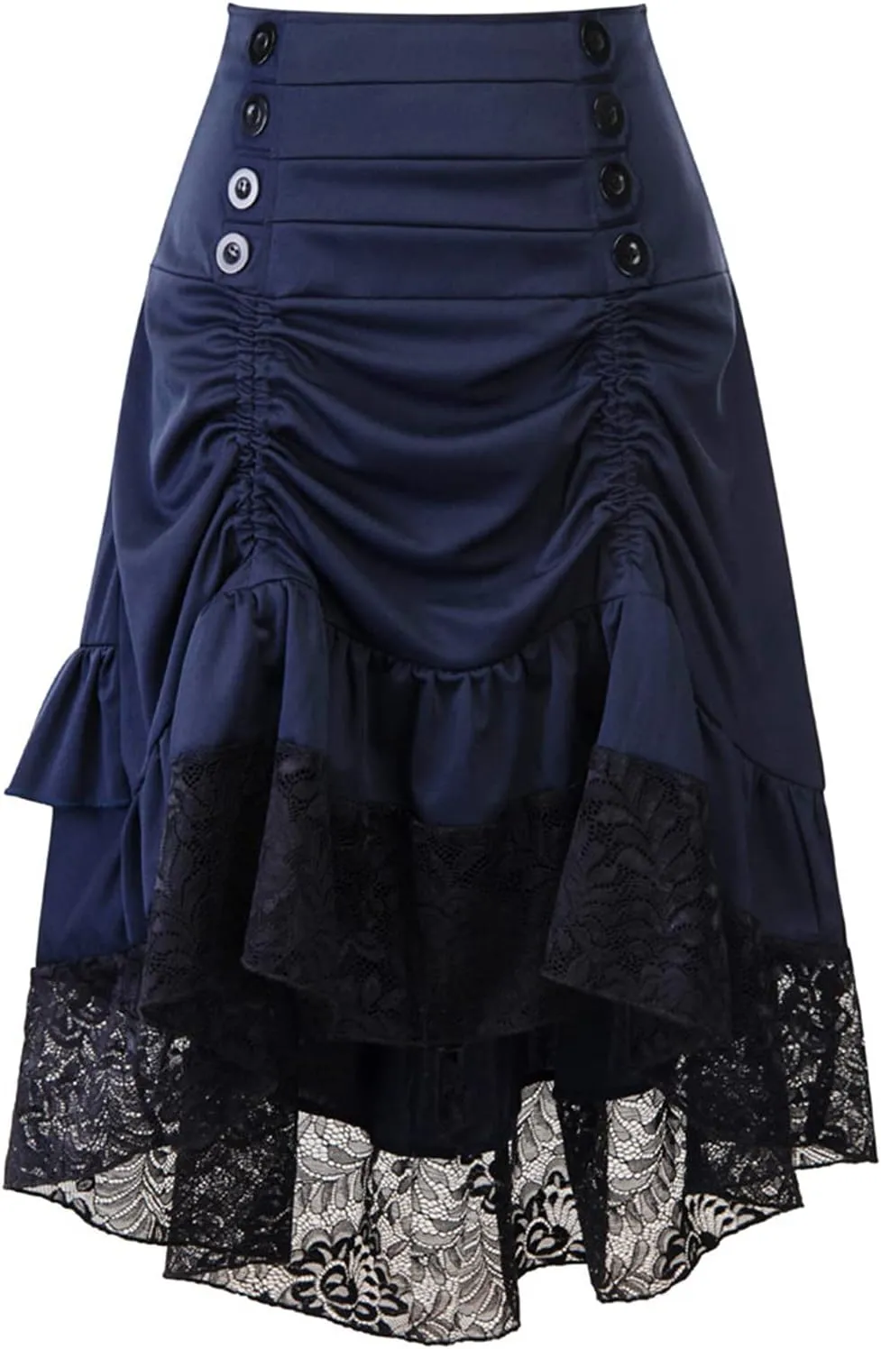 Aniywn Women's Lace Steampunk Gothic Long Maxi Skirt Victorian Ruffles Asymmetrical High-Low Skirt Dress for Party
