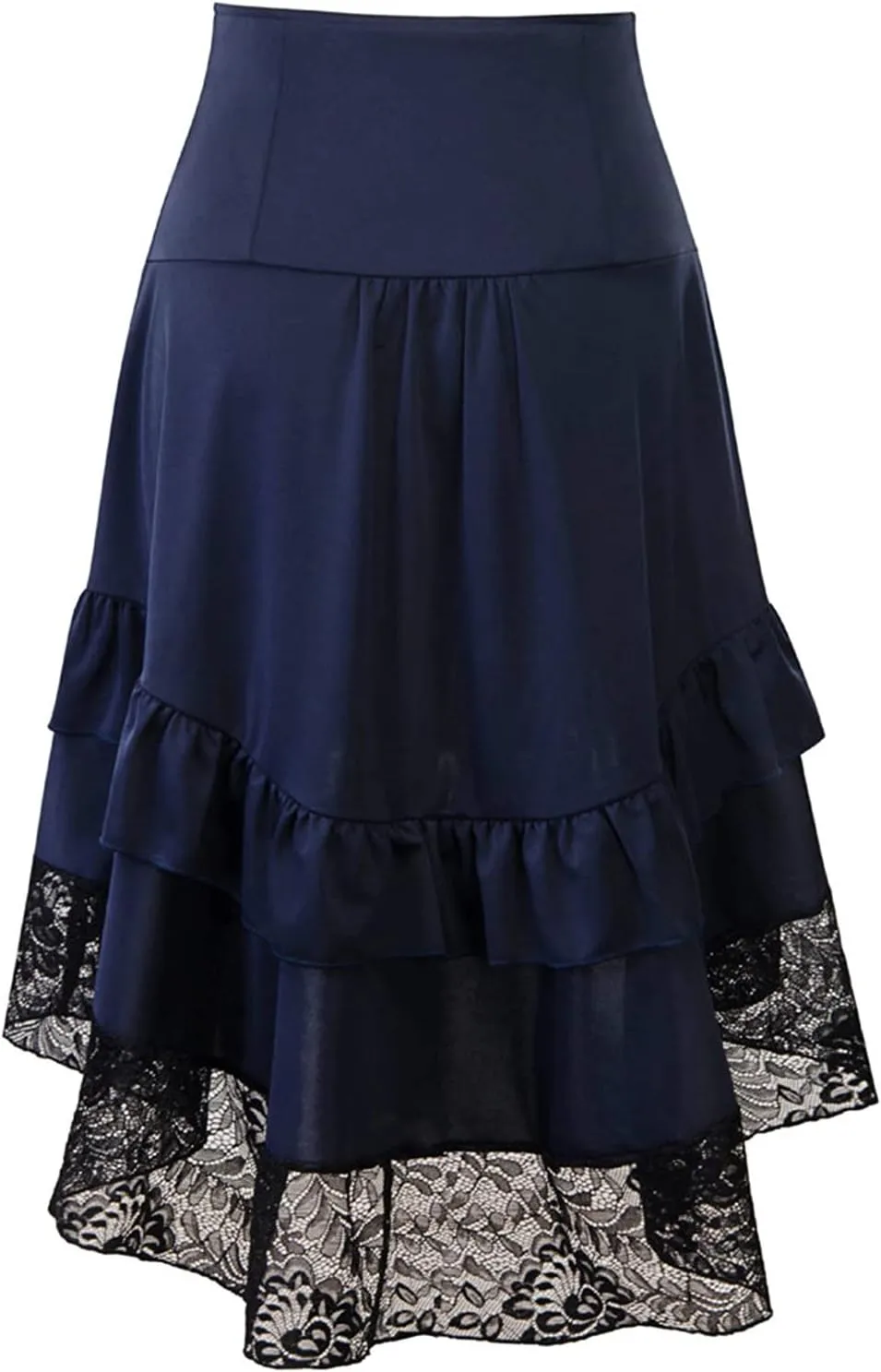 Aniywn Women's Lace Steampunk Gothic Long Maxi Skirt Victorian Ruffles Asymmetrical High-Low Skirt Dress for Party