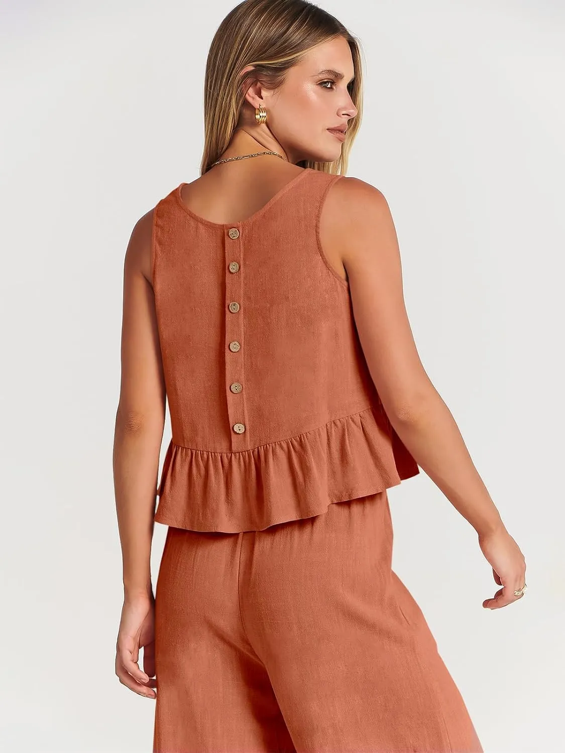 ANRABESS Women Summer 2 Piece Outfits Sleeveless Tank Crop Top Wide Leg Pants Linen Jumpsuits Lounge Matching Beach Sets