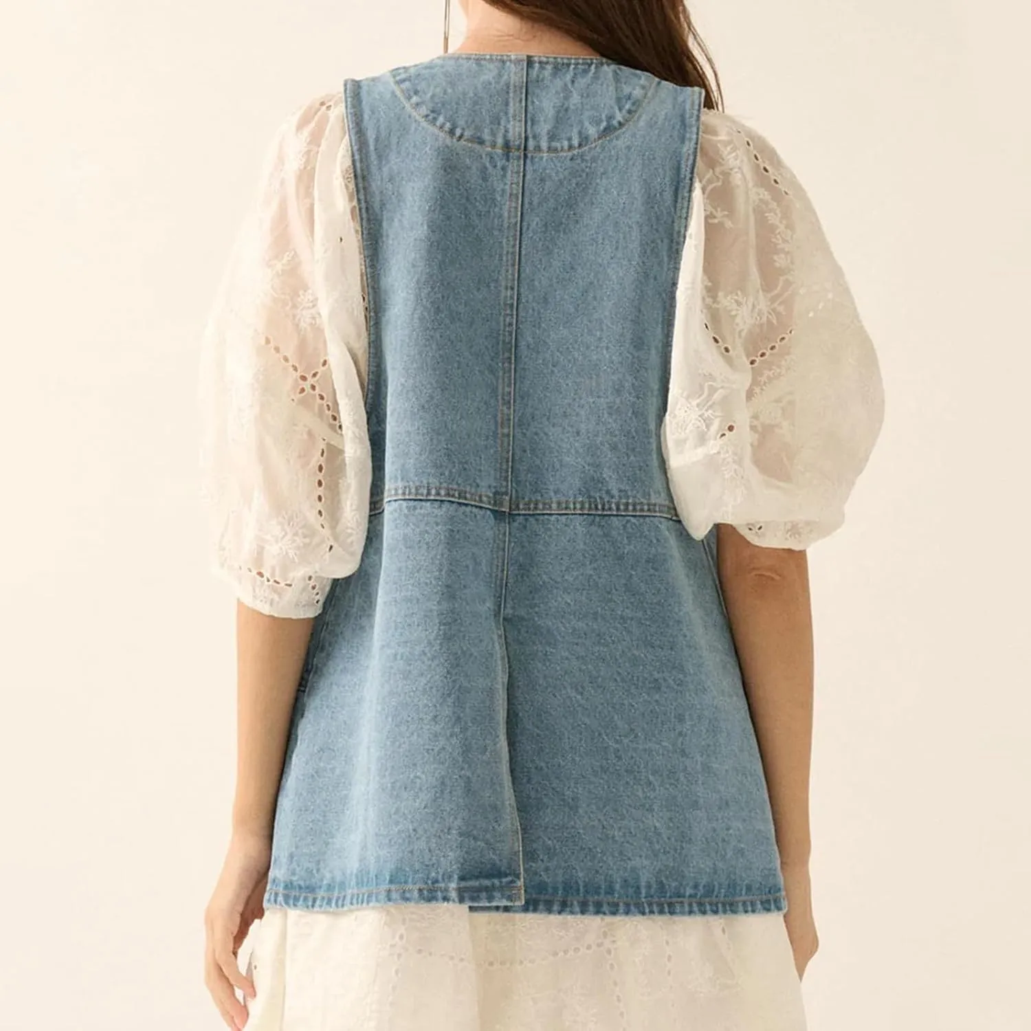 Aopwsrlyi Women's Long Denim Vest Sleeveless Button Down V Neck Jean Jacket Oversized Denim Vests