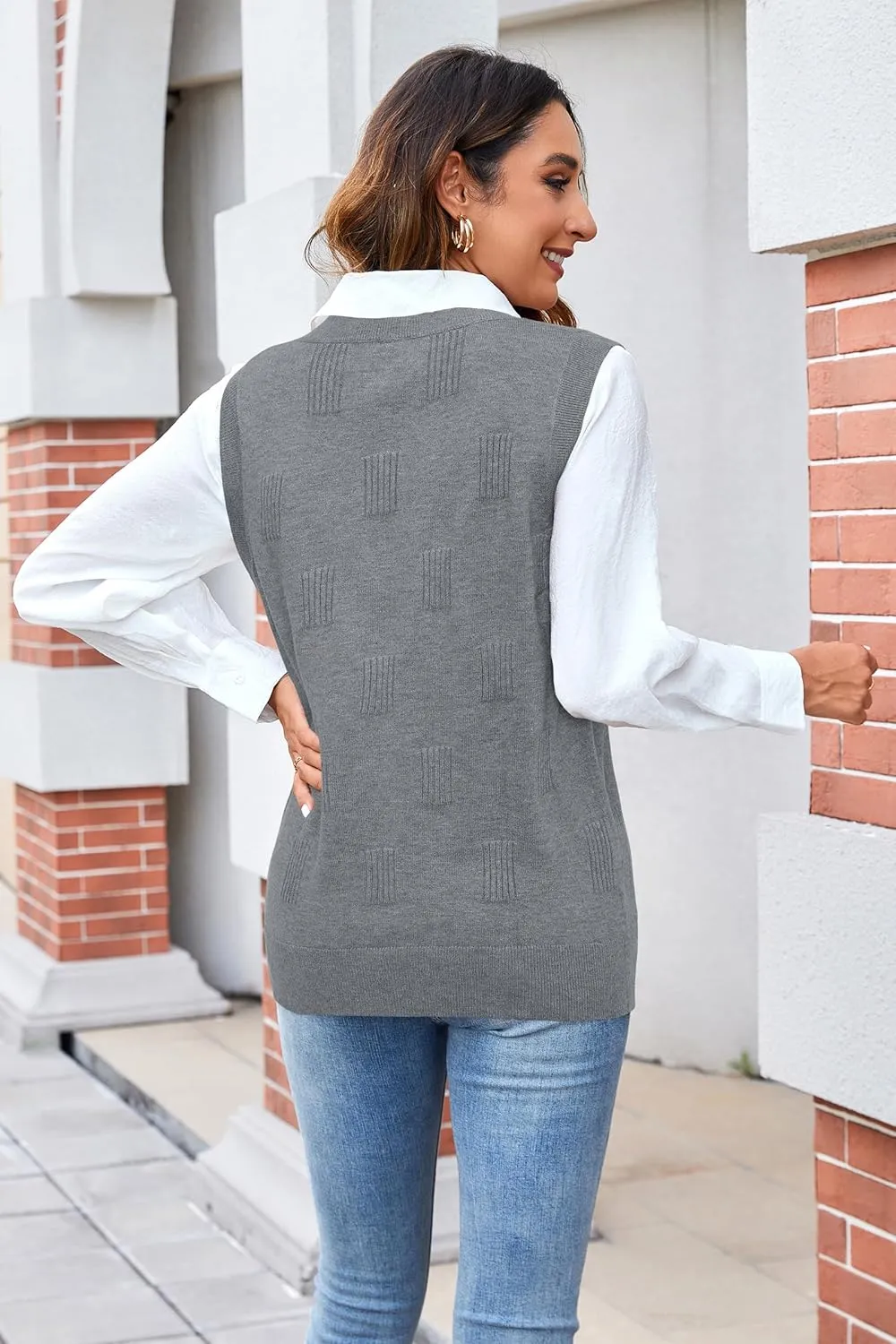 Arach&Cloz Womens Sweater Vest 2025 Fashion Sleeveless V Neck Business Casual Tank Knit Pullover Tops Spring Trendy