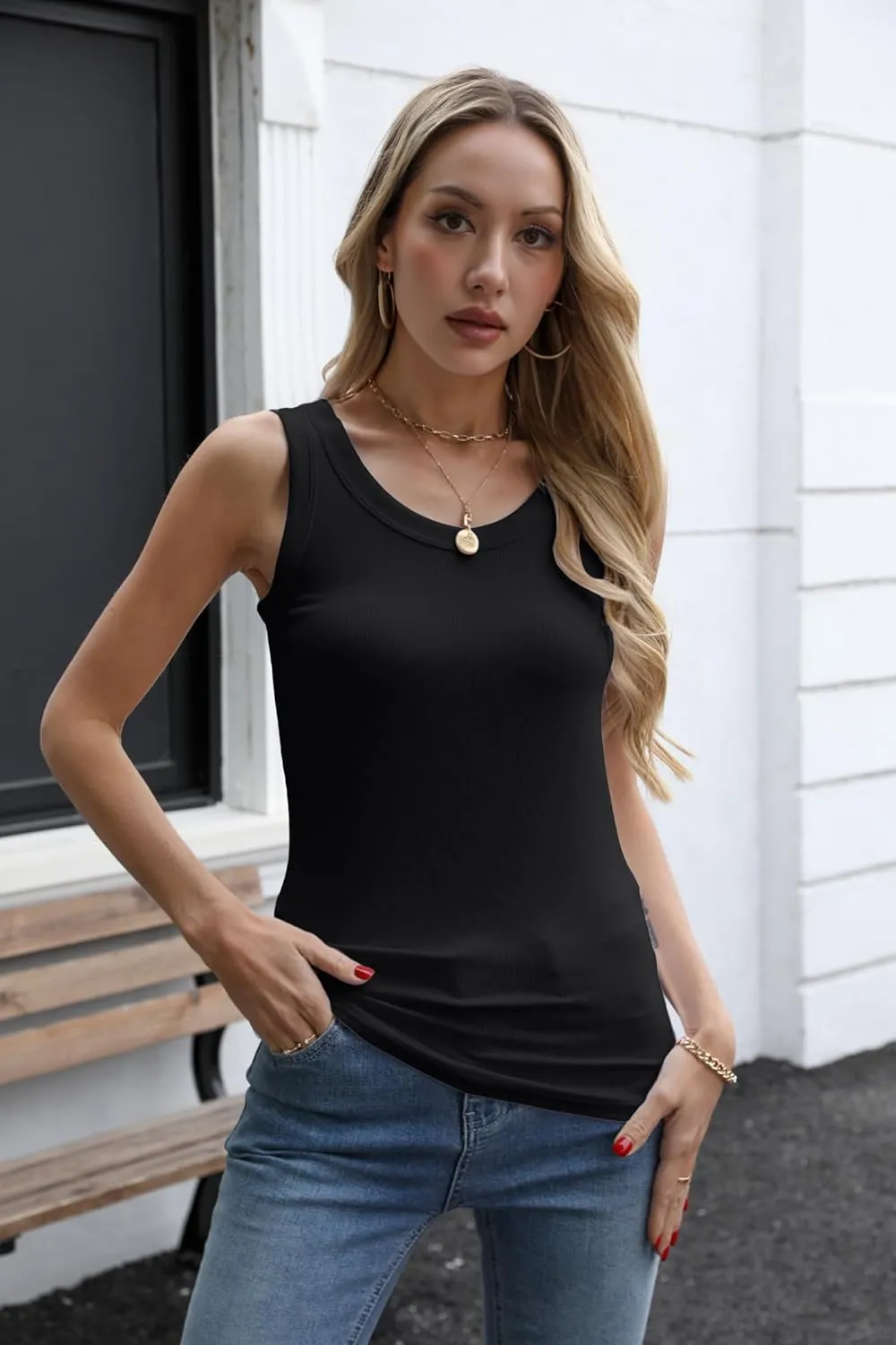 Areecin Tank Tops for Women Sleeveless Tops Racerback Ribbed High Neck Summer Basic Clothes