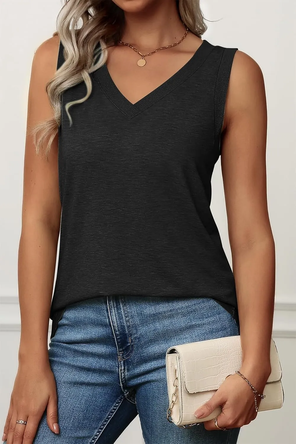 ATHMILE Women Summer V Neck Tank Top Sleeveless Spring Tee Beach Vacation Tops