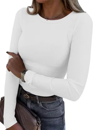 ATHMILE Womens Long Sleeve Crewneck Ribbed Tops Fitted Stretch Casual Basic T Shirts 2025