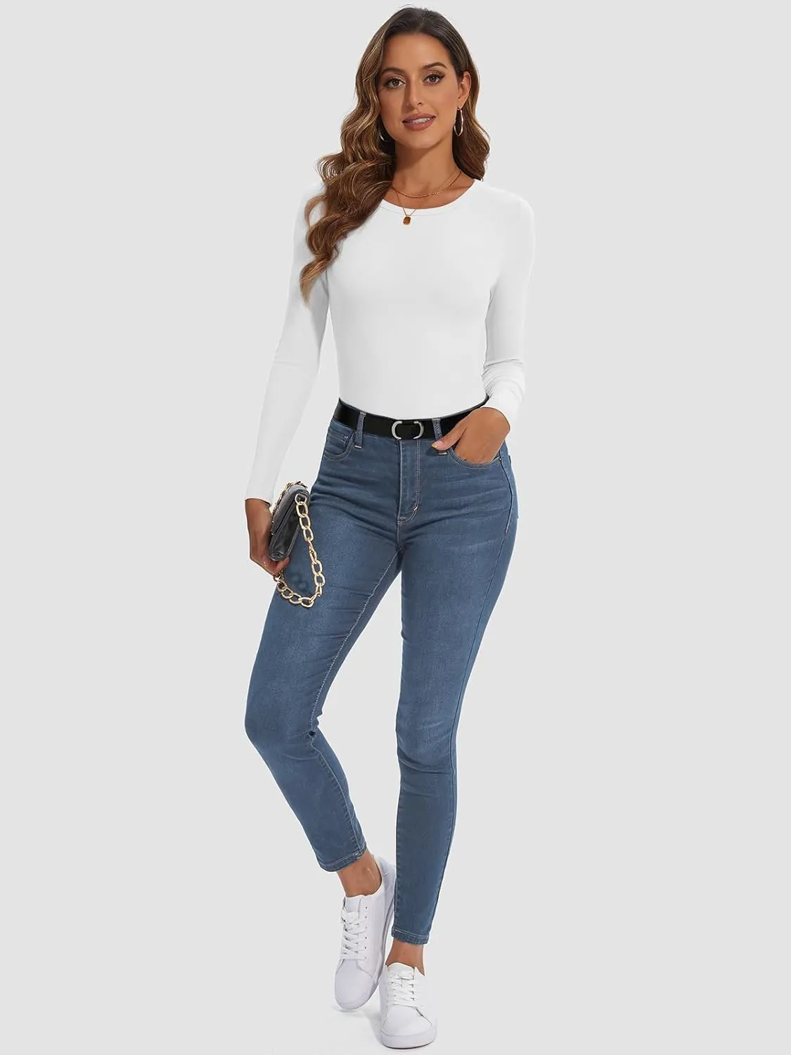 ATHMILE Womens Long Sleeve Crewneck Ribbed Tops Fitted Stretch Casual Basic T Shirts 2025