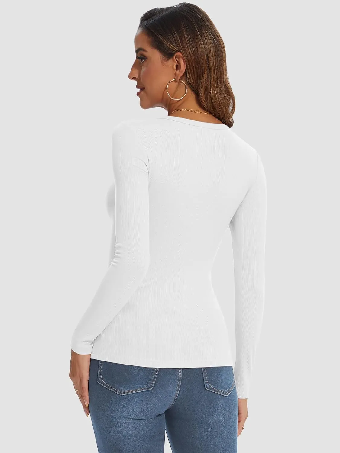 ATHMILE Womens Long Sleeve Crewneck Ribbed Tops Fitted Stretch Casual Basic T Shirts 2025