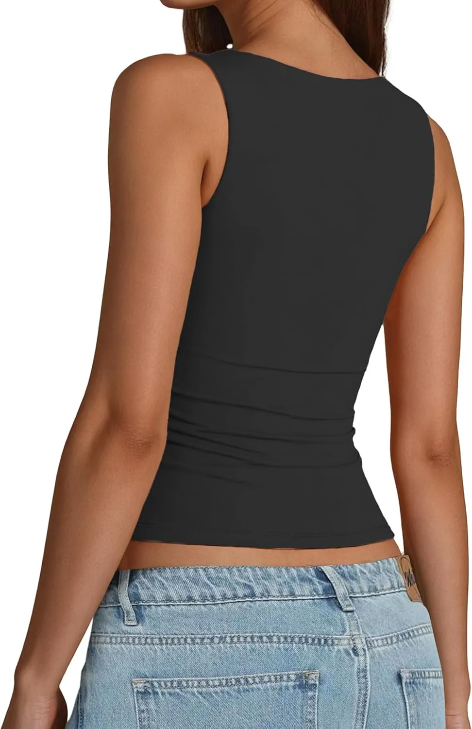 AURUZA Square Neck Tank Tops for Women, Sleeveless Double Lined Tops for Women Sexy Going Out Top Trendy Basic Fitted Shirts