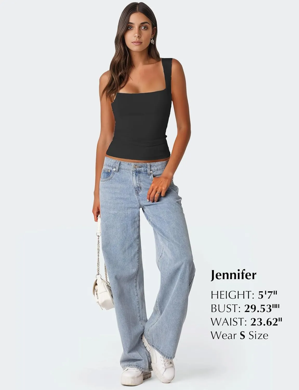 AURUZA Square Neck Tank Tops for Women, Sleeveless Double Lined Tops for Women Sexy Going Out Top Trendy Basic Fitted Shirts