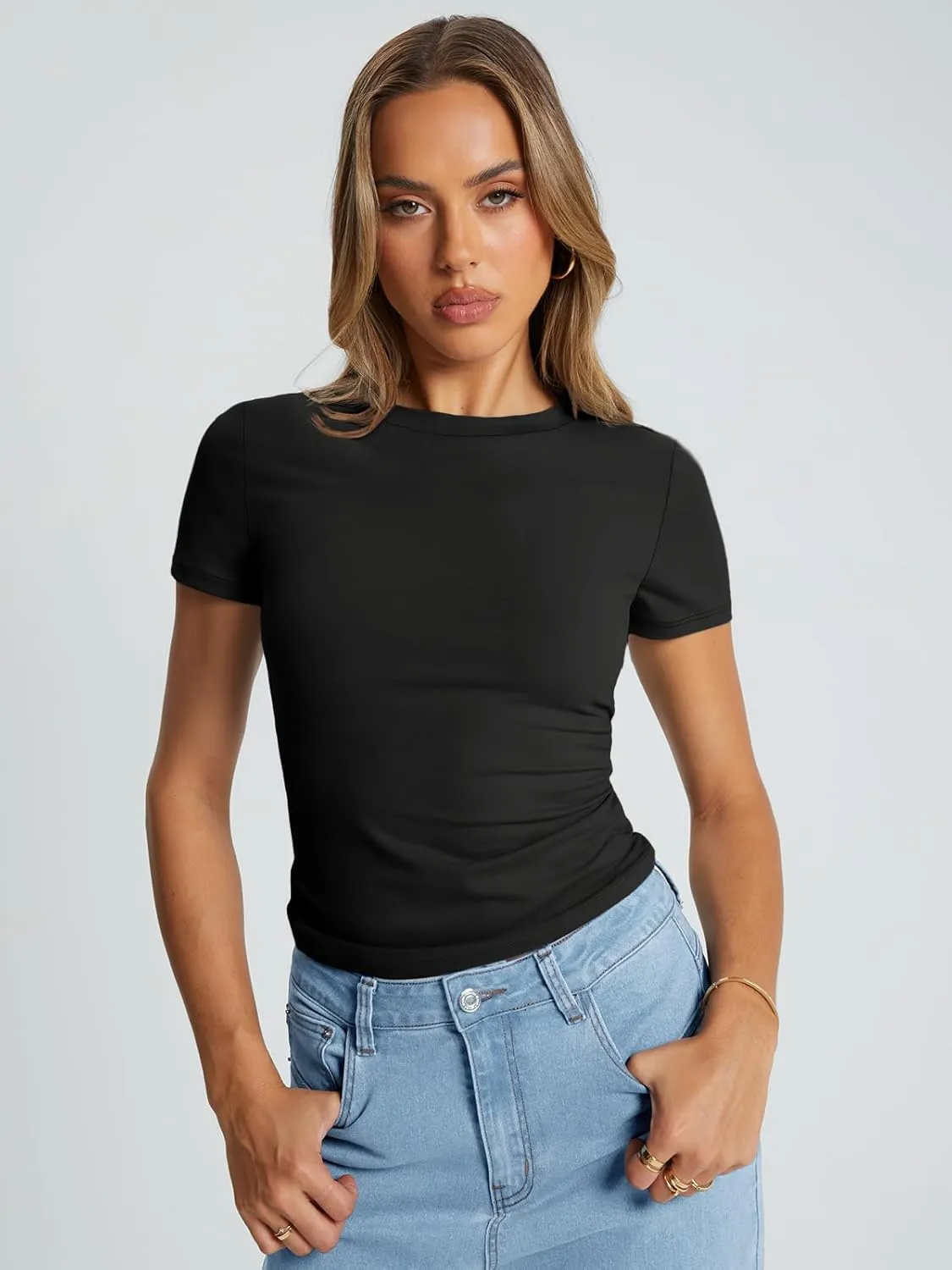 AUTOMET Womens Short Sleeve T Shirts Summer Crop Tops 2025 Going Out Basic Cute Tee Y2k Fitted Workout Clothes
