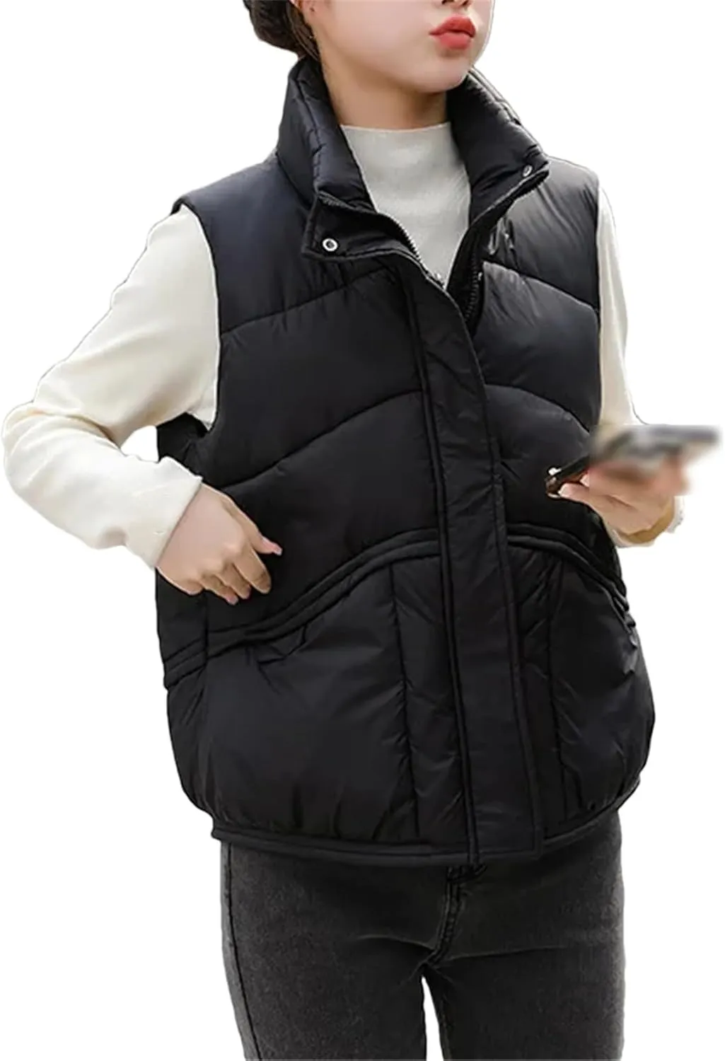 Autumn Winter Down Cotton Waistcoat Womens Jacket Sleeveless Vests Coat Women Puffer Jacket Cotton-Padded Outwear Top