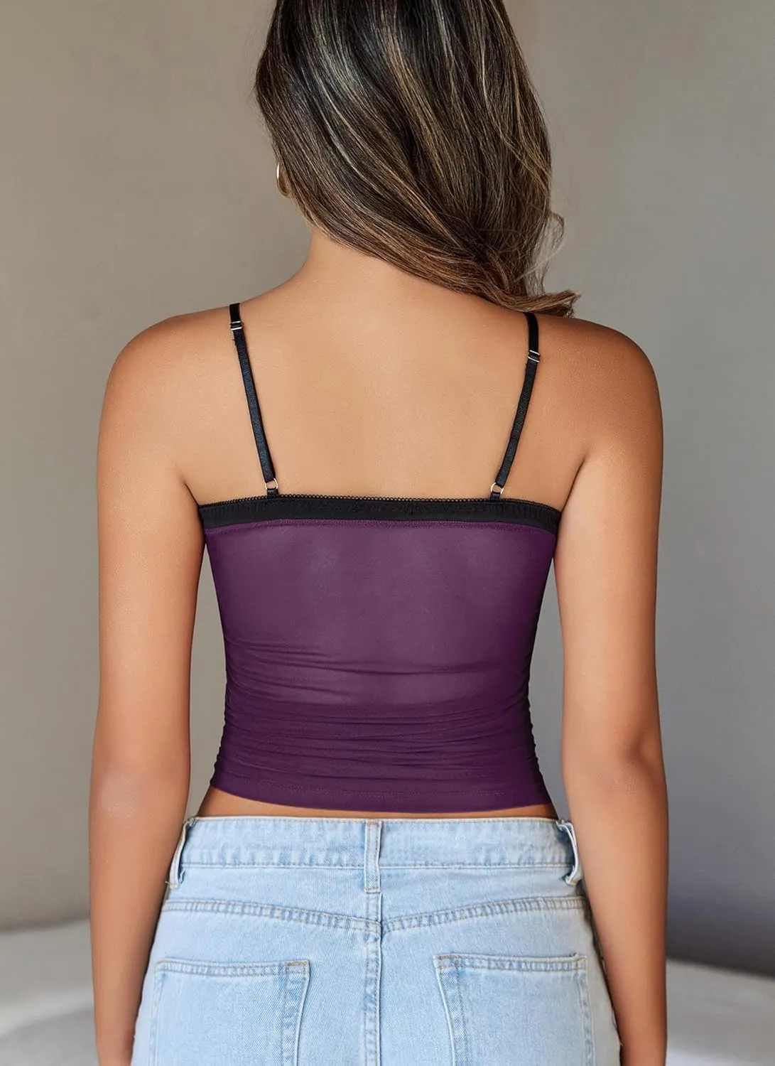 Avidlove Sexy Tops for Women Y2K Tank Top Sleeveless Camisole Cami Mesh Crop Trendy Ruched Going Out Tops