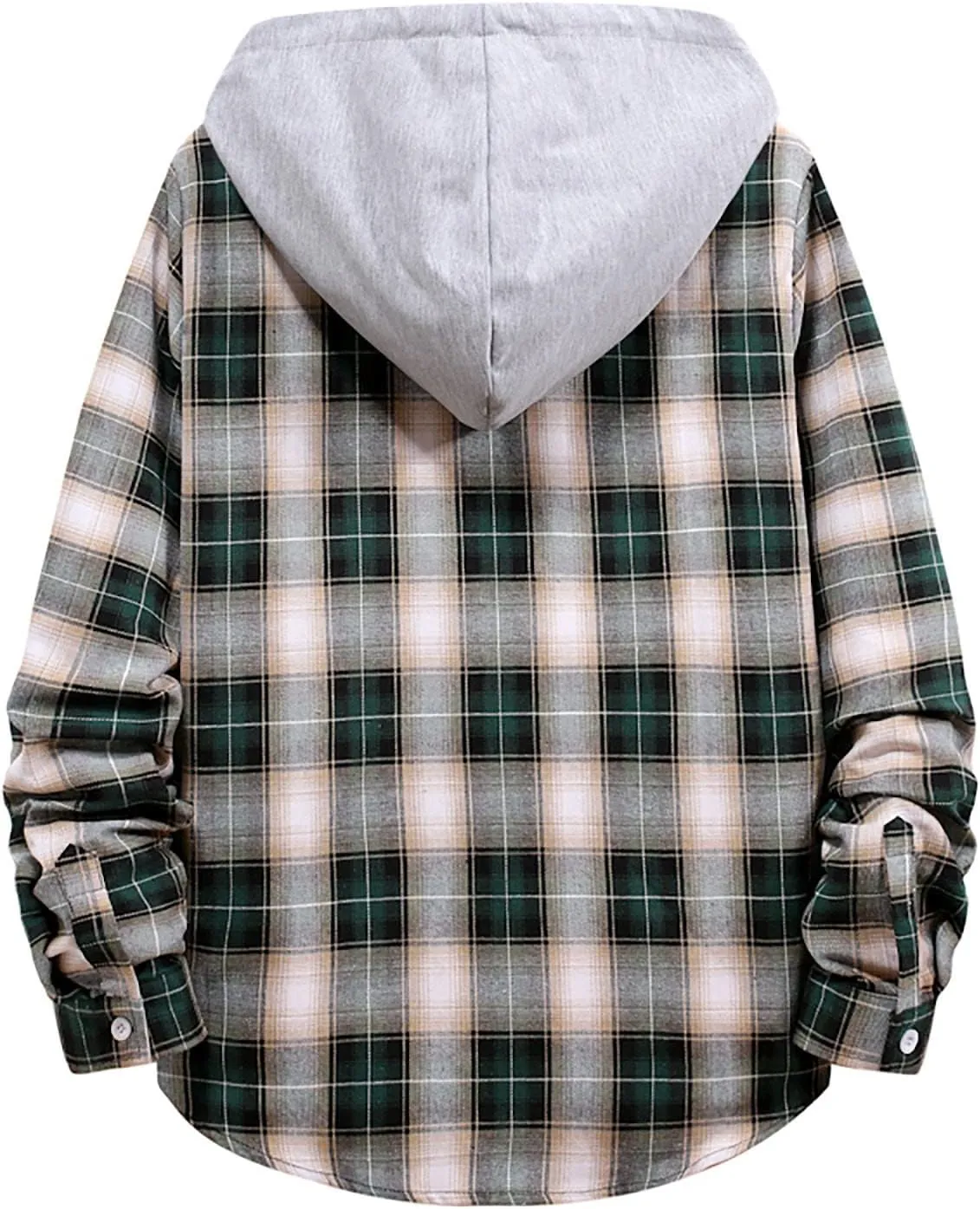 Aymnlox Hoodies for Men Fashion Long Sleeve Plaid Button Shirts Jacket With Hood Casual Stylish Drawstring Sweatshirts 2024