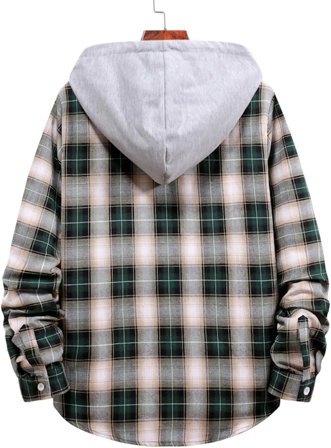 Aymnlox Hoodies for Men Fashion Long Sleeve Plaid Button Shirts Jacket With Hood Casual Stylish Drawstring Sweatshirts 2024