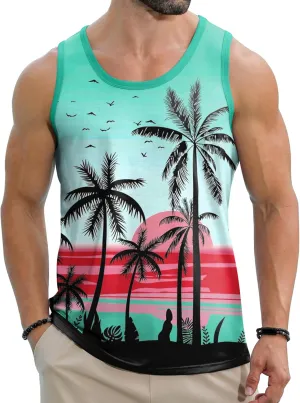 Babioboa Men's Hawaiian Tank Tops Tropical Funky Floral Beach Tops Sleeveless Basic T-Shirt Breathable Aloha Tee Summer