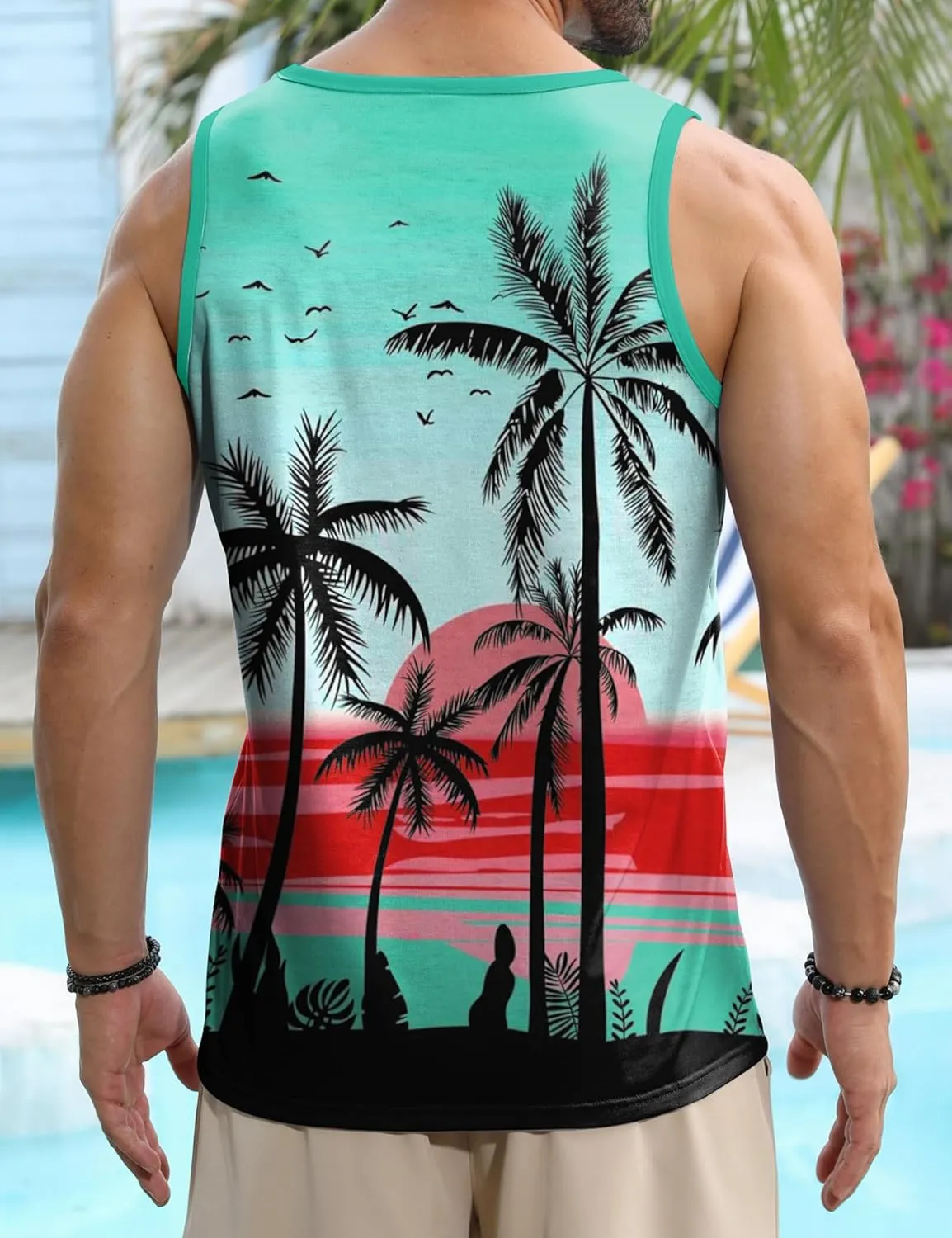 Babioboa Men's Hawaiian Tank Tops Tropical Funky Floral Beach Tops Sleeveless Basic T-Shirt Breathable Aloha Tee Summer