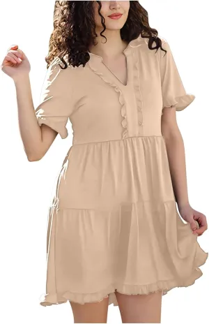 Babydoll Dresses for Women Summer Beach Dress Sexy V Neck Dresses Casual Ruffle Sun Dresses Mini A-Line Dress 2025
