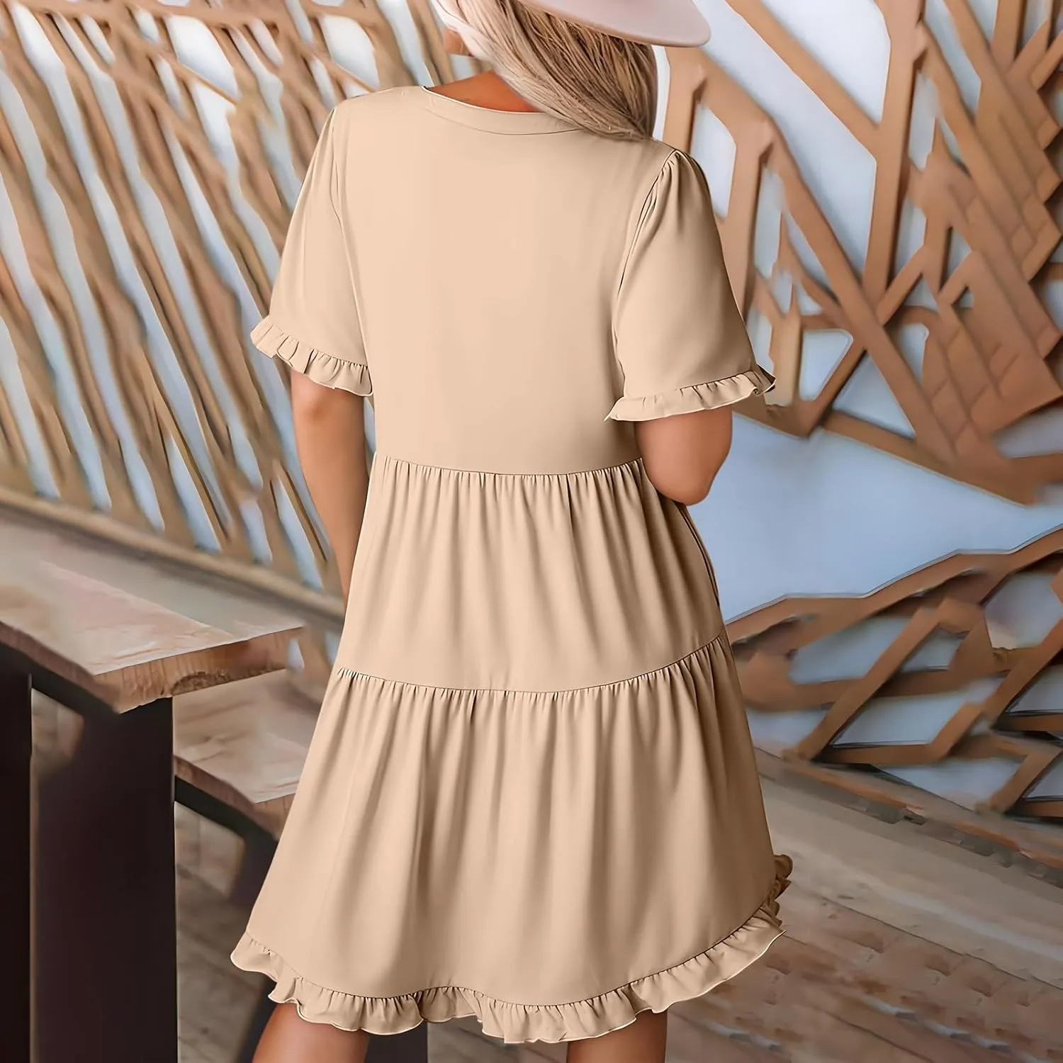 Babydoll Dresses for Women Summer Beach Dress Sexy V Neck Dresses Casual Ruffle Sun Dresses Mini A-Line Dress 2025