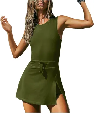 Backless Skirt Sets Women Outfits Summer Trendy Sweatshirt Tunic Sleeveless Romper Maxi Elastic Slim Casual Tennis