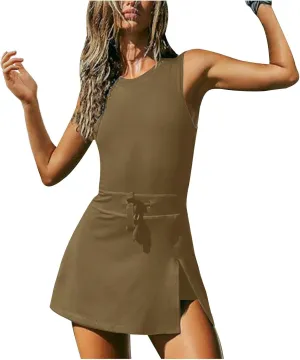 Backless Skirt Sets Women Outfits Summer Trendy Sweatshirt Tunic Sleeveless Romper Maxi Elastic Slim Casual Tennis